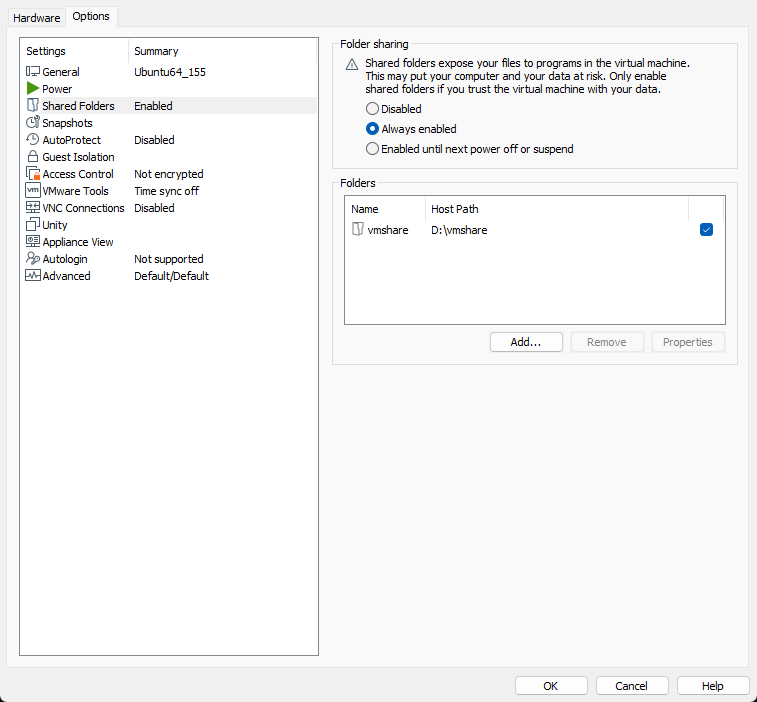 add shared folders in vmware